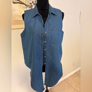 Alex & Parker Sleeveless Denim Button-Up Shirt with Tie Front Size Large